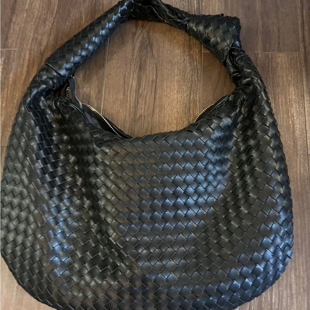 Anthropologie Melie Bianco Brigitte Large Satchel Bag Faux Leather Black